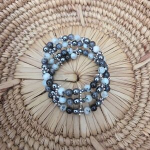 Sesame Jasper Larvikite Hematite Beaded Wrap Bracelet Boho Western Dark Fairy